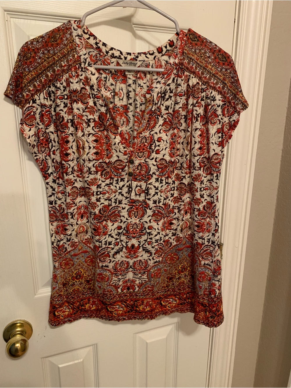 Linen and Modal Boho Pattern Lucky Brand Top Summer Vacay Cool Breathable Small